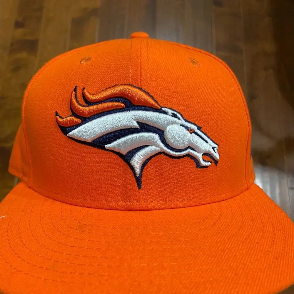 New Era 59Fifty NFL Denver Broncos Fitted Cap Hat Orange Blue Men's Size 7 3/8
